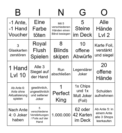 Balatro Season 1 Bingo Card