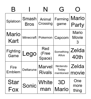 Nintendo Direct June 2026 Bingo Card