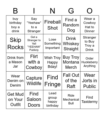 Troy’s Dirty 30 Montana Bingo Card