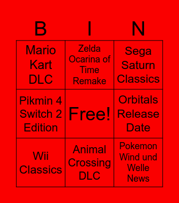 Nintendo Direct Bingo Card