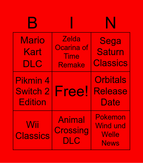Nintendo Direct Bingo Card