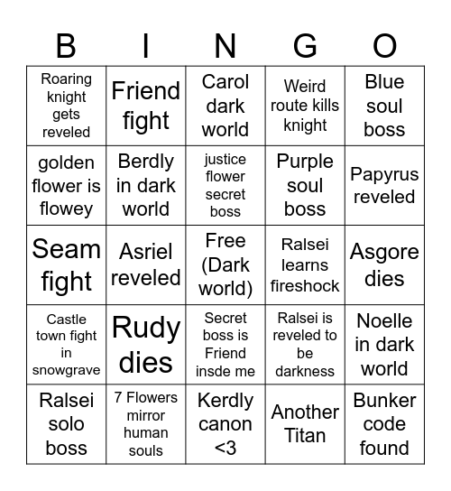 Deltarune chapter 5 bingo Card