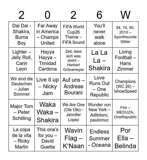 WM-Songs Bingo Card
