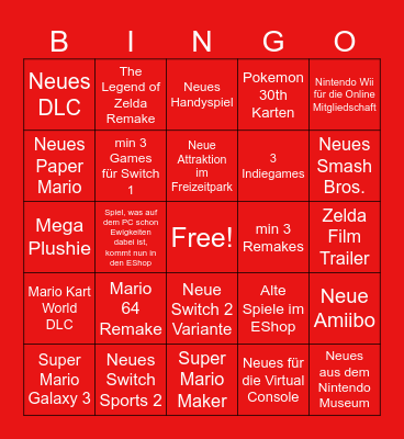 Nintendo Direct Bingo Card