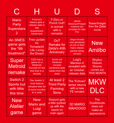 NINTENDO JULY DIRECT Bingo Card