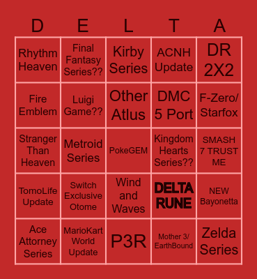 nintendo direct Bingo Card