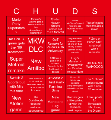 NINTENDO JULY DIRECT Bingo Card