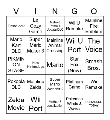 Nintendo Direct Bingo Card