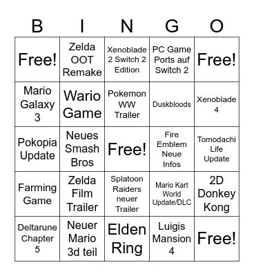 Nintendo Direct Bingo Card