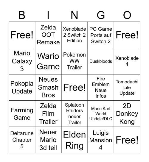 Nintendo Direct Bingo Card