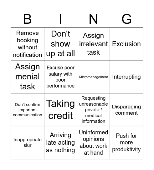 Boss Bingo (Time to quit version) Bingo Card
