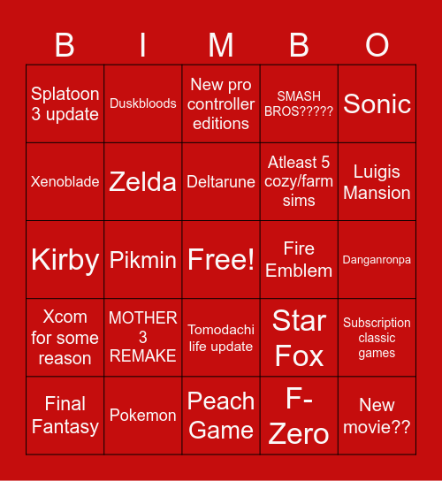 Nintendo Direct Bingo Card