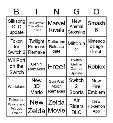 Nintendo Direct Bingo Card