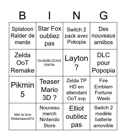 Nintengro Erect Bingo Card