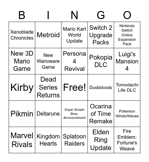 Nintendo Direct: June 9th Bingo Card
