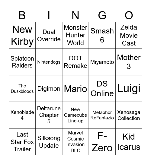 Nintendo Direct (June 2026) Bingo Card