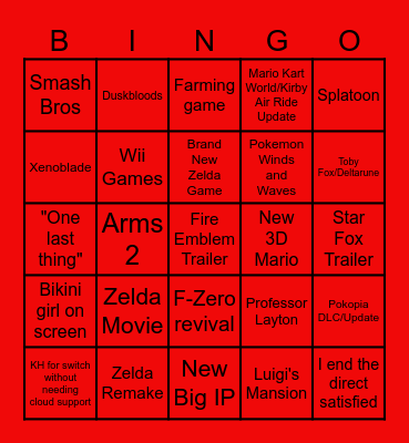 Nintendo Direct Bingo Card