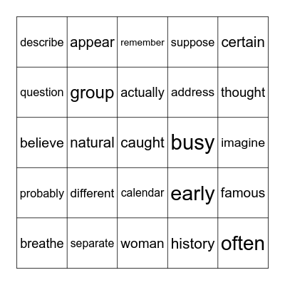 LT 6 Bingo Card