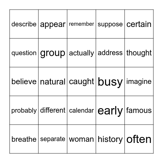LT 6 Bingo Card