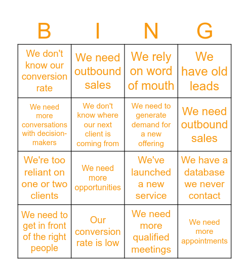 Gen Leads Bingo Card