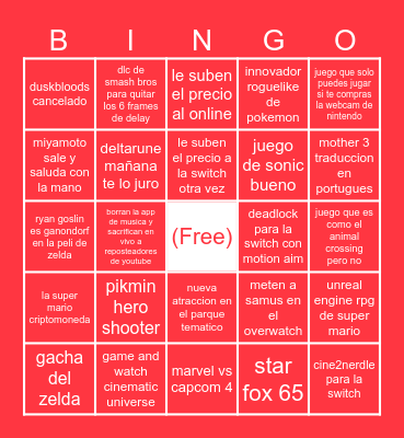 Nintendo Direct Bingo Card