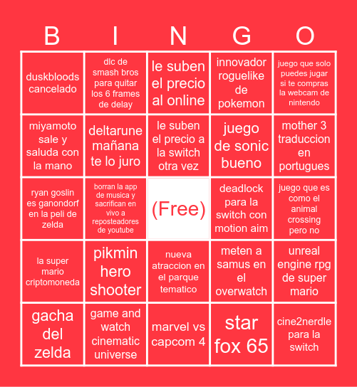 Nintendo Direct Bingo Card