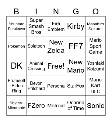 Nintendo bingo Card