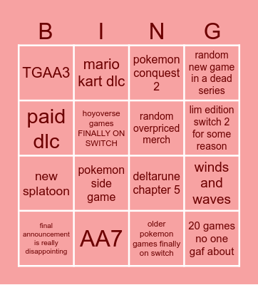 nitendi direct Bingo Card