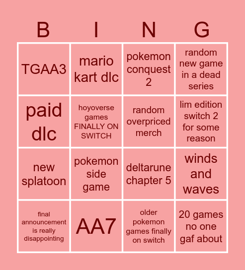 nitendi direct Bingo Card