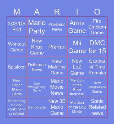 Nintendo Direct Predictions 6/9 Bingo Card