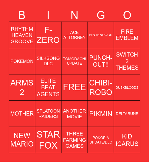 NINTENDO DIRECT JUNE 2026 Bingo Card