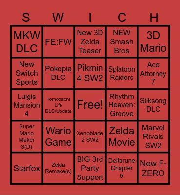 PARKERS NINTENDO DIRECT BINGO Card