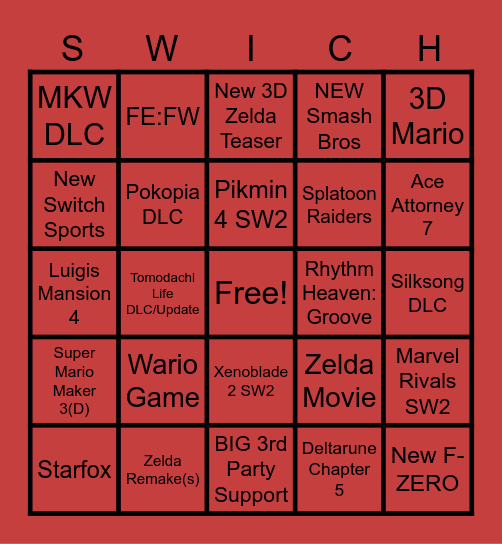 PARKERS NINTENDO DIRECT BINGO Card
