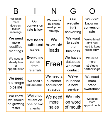 Gen Leads Bingo Card