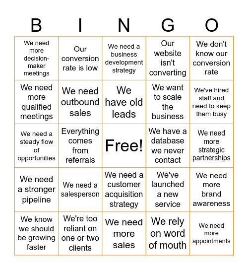 Gen Leads Bingo Card