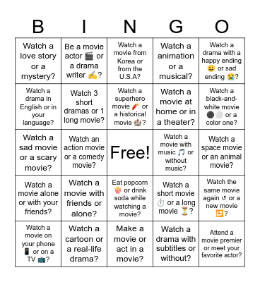 Movies Bingo Card