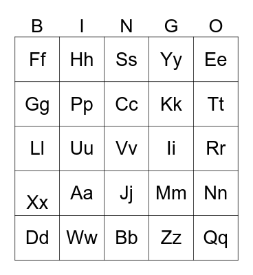 Alphabet Bingo Card