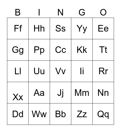 Alphabet Bingo Card