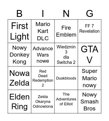 Nintendo Direct Bingo Card