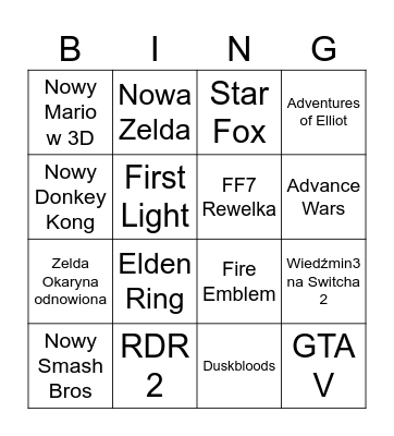 Nintendo Direct Bingo Card