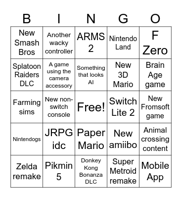 Nintendo Bingo Card