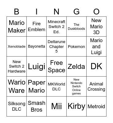 Nintendo Direct June 9th Bingo Card