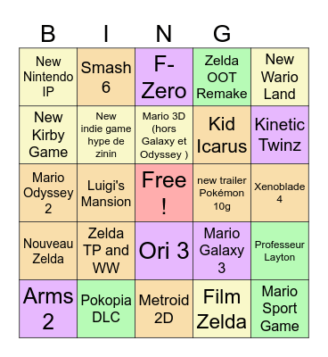 Nintendo Direct 09/06/2026 Bingo Card