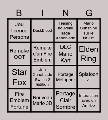 BingoNintendhaube Direct Bingo Card