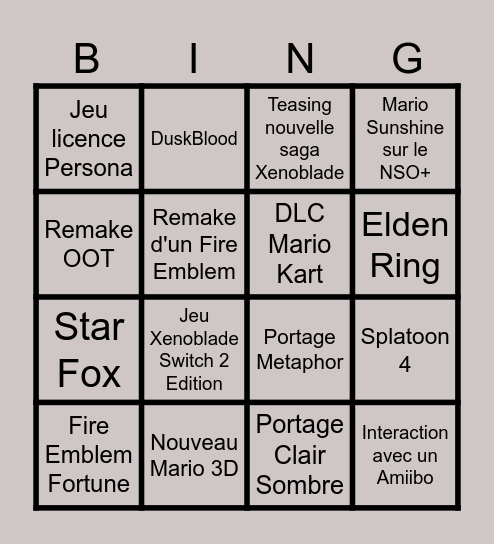 BingoNintendhaube Direct Bingo Card