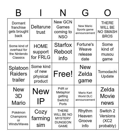 69 Direct Predicitons Bingo Card