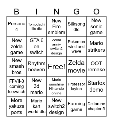 Nintendo direct June 9 2026 Bingo Card