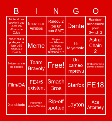 Nintendo Direct Bingo Card