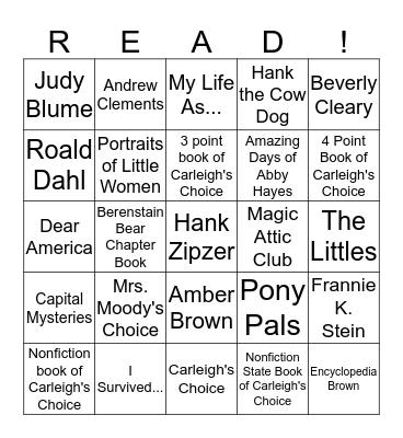 Carleigh's Reading BINGO Card