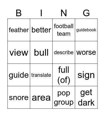 5D (Project 2) Bingo Card